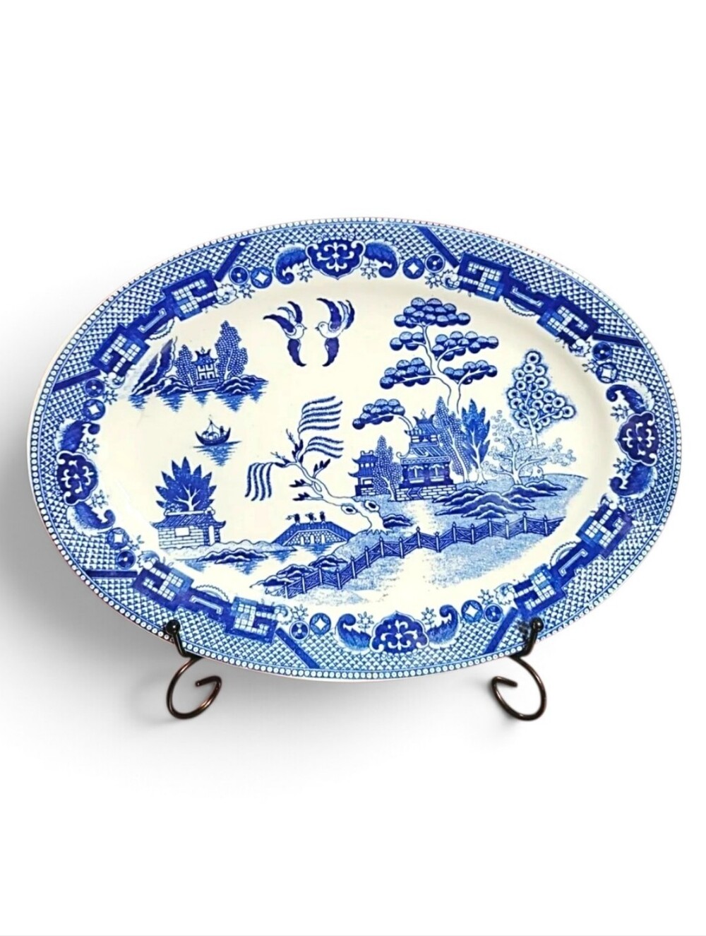 Vintage Flow Blue Transferware Oval Serving Dish